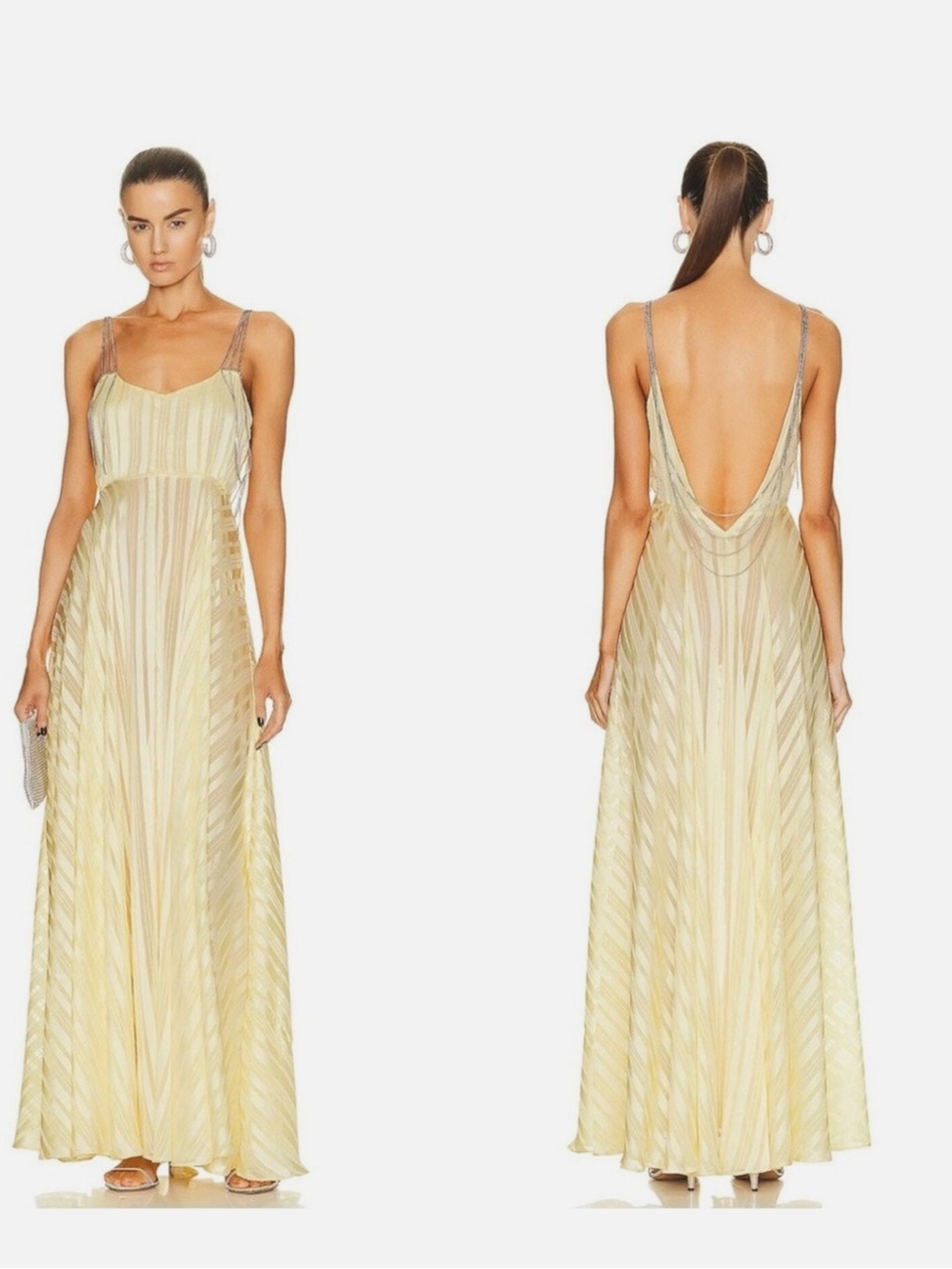 LOVE SHACK FANCY Elegant Yellow Striped Maxi Dress with Open Back